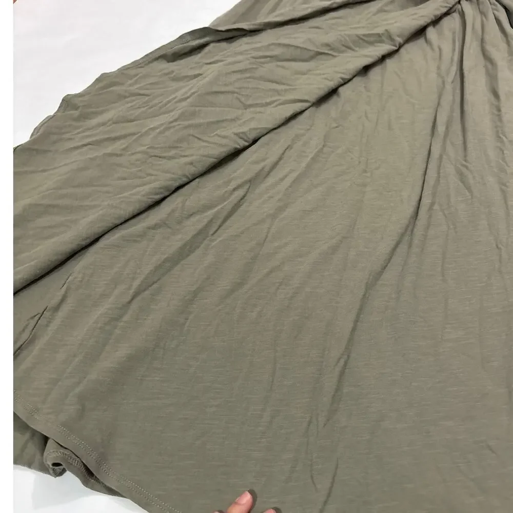 Pact Women’s XL Side Tie Wrap Midi Tank Dress Green Cotton Comfy Casual Staple - Picture 3 of 8